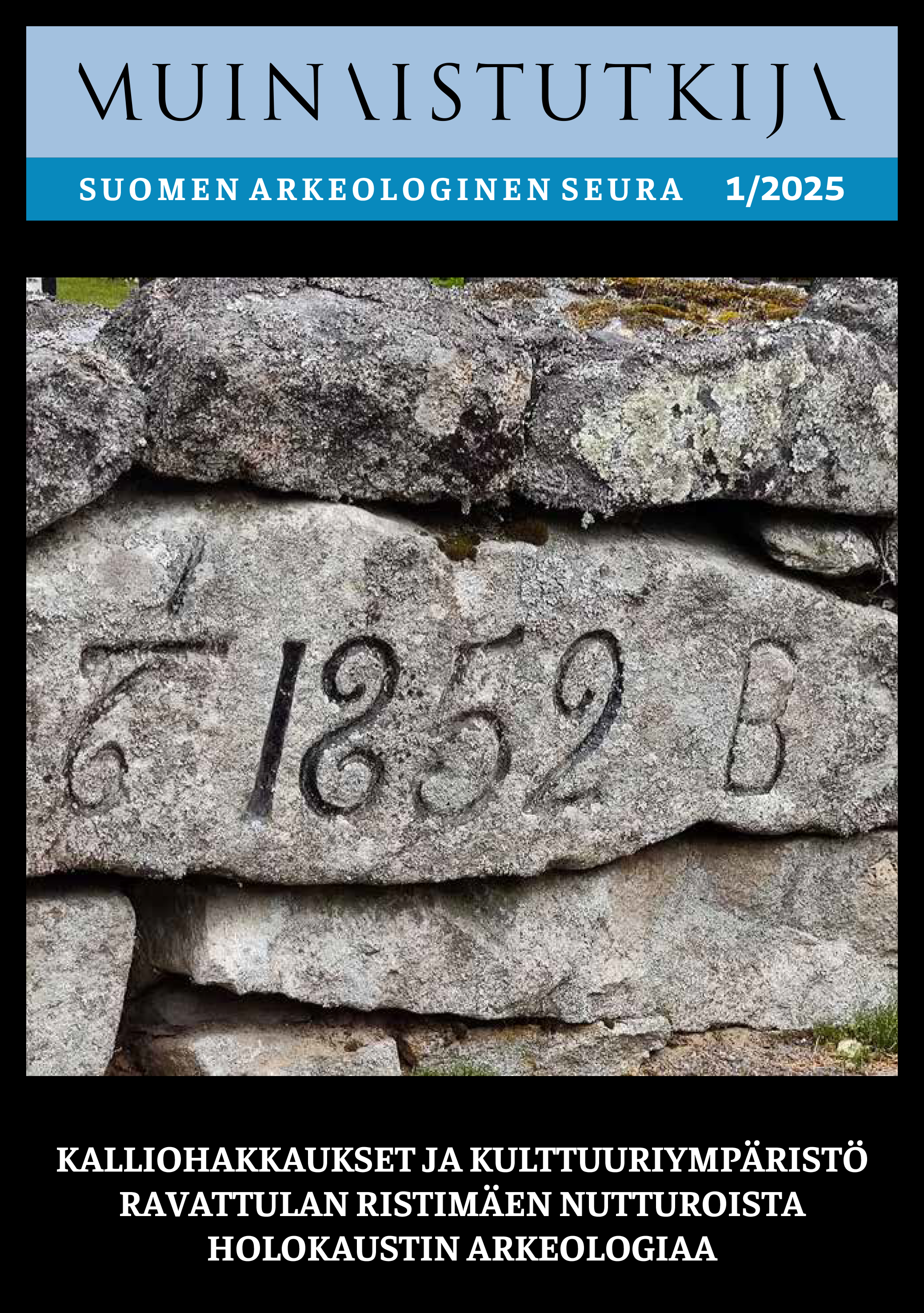 Kuortaneen kirkon aidassa oleva vuosiluku 1852, sammaloituneita laakeita kiviä